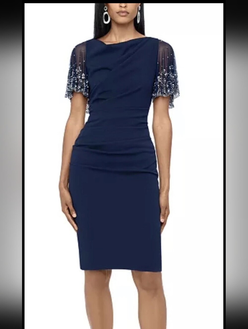 Betsy & Adam NWT Navy Beaded Cape Sleeve Cocktail Dress 14W Plus $259 Party